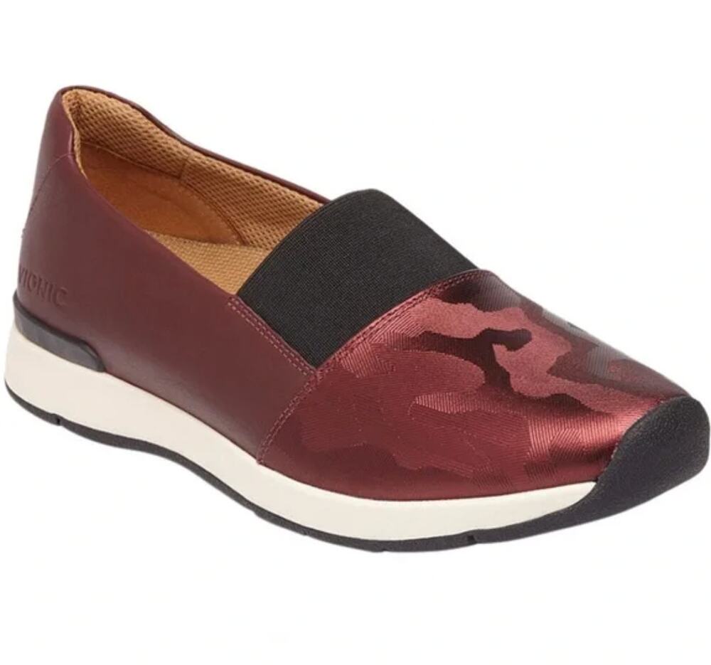Vionic Cameo Camo Slip On Sneakers 7 Red Flats Leather Comfort Walking Travel